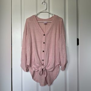 Pink knit button up womens longsleeve